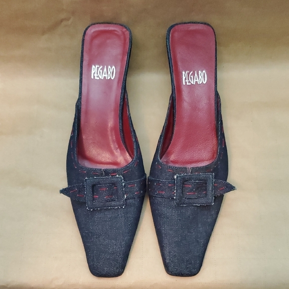 Vintage 90s Denim Kitten Heel Mules - Size 10  Made in Spain (41) - Picture 1 of 12